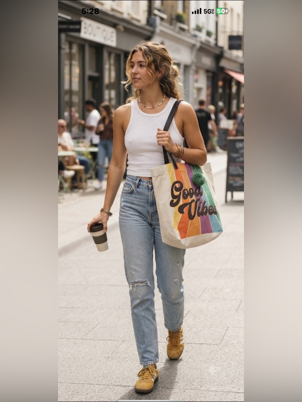 Good Vibes Canvas Tote Shoulder Bag in Multicolor